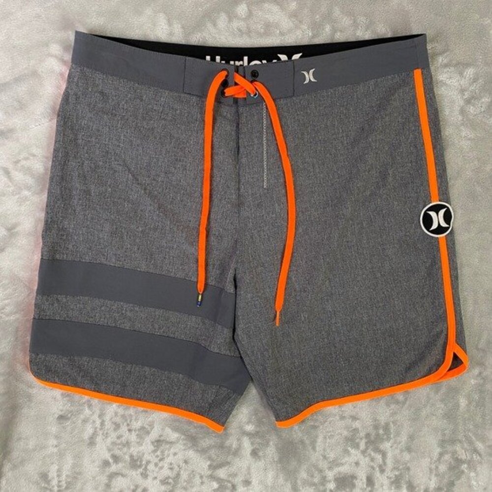 Hurley Phantom Board Shorts Mens 36 Gray Orange Striped Athletic Swim‎ Trunks